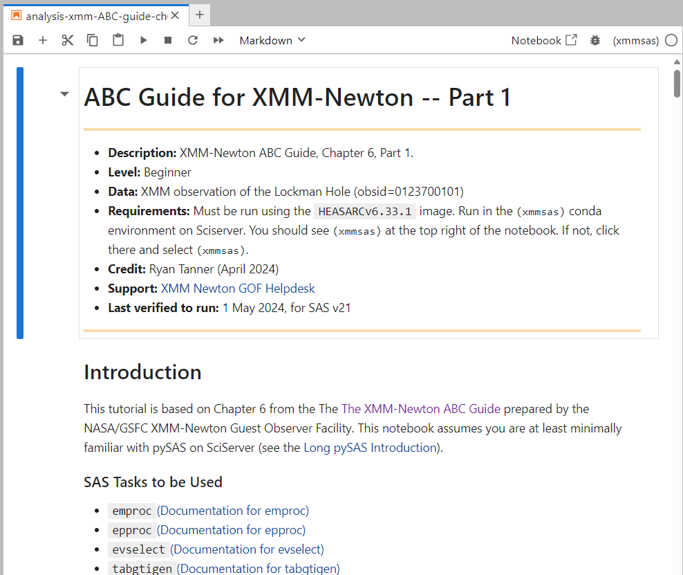 A screenshot of the ABC Guide pySAS notebook in the SciServer infrastructure.