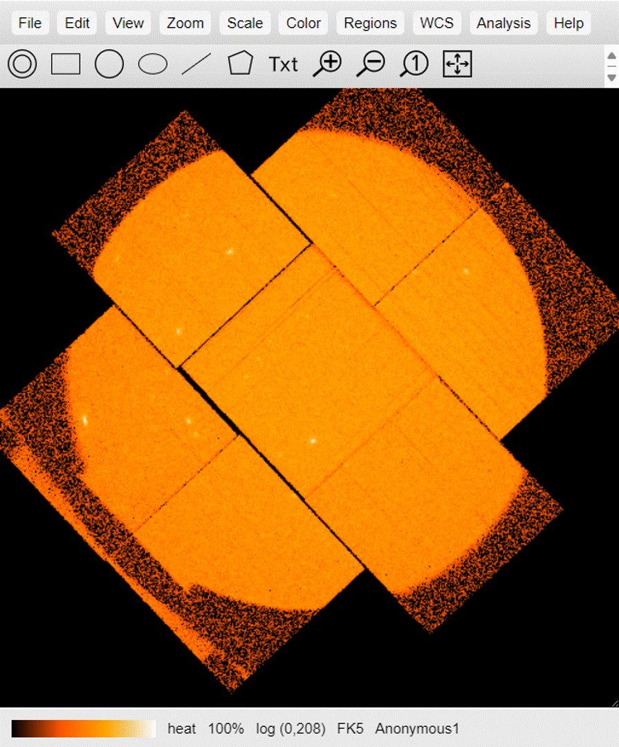 A gif showing a JS9 image of an XMM MOS events file as it progresses through the SAS pipeline